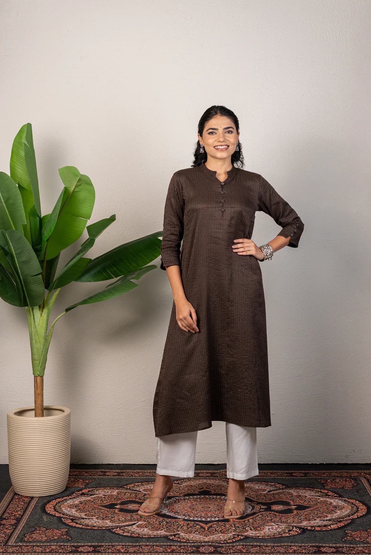 Brown Katha Cotton Kurti