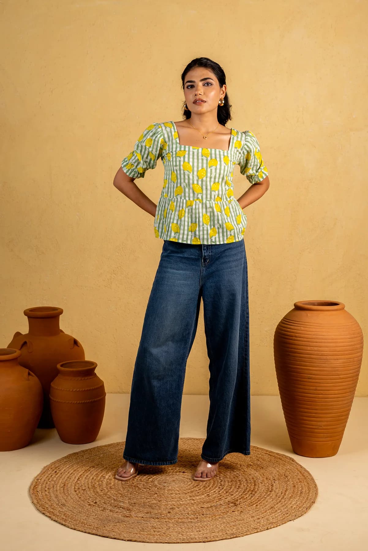 Green Printed Cotton Top